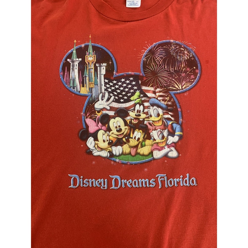 Vintage Disney Dreams Florida Red T-Shirt Mickey Minnie Goofy Pluto Daisy Sz 3xL